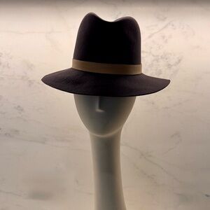 Janessa Leone Classic Ross Wool Fedora Hat with Tan Leather Band size small